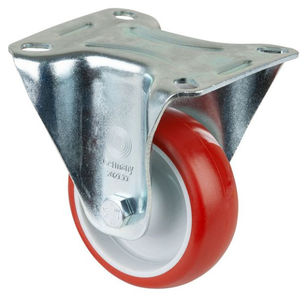 Rouleau de transport BS rollers, largeur de roue 28 mm, roue Ø 80 mm, capacité de charge 125 kg, polyuréthane rouge, roulement à rouleaux, plaque, lot de 2, L410.B31.080