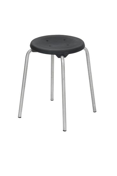 Tabouret Lotz en acier inoxydable, assise PU, noir, avec insert en acier inoxydable, Ø 350 mm, résistant, hauteur d'assise 500 mm, acier inoxydable, empilable, 3250.31