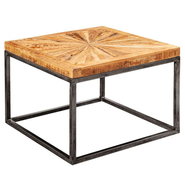 Table basse Wohnling en bois massif de manguier 55x40x55 cm avec structure en métal, WL5.951