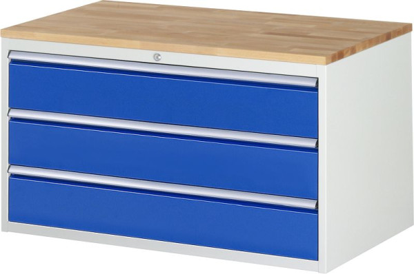 Armoire à tiroirs RAU série 7000, L1145 x P650 x H645 mm, 3 x tiroirs taille XXL 3xH180 mm, plan de travail en hêtre massif, épaisseur 25 mm, 03-XXL3.0A-B.11