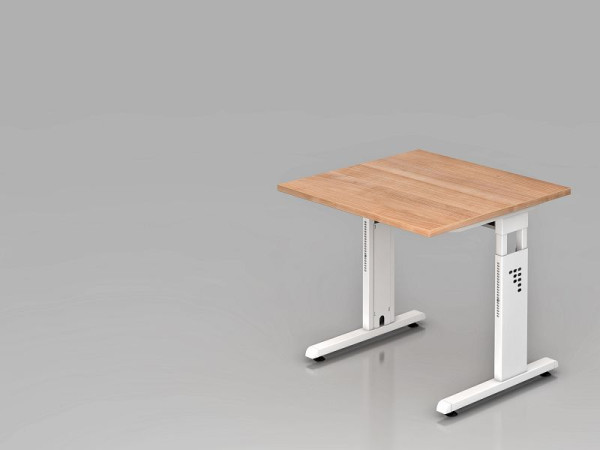 Bureau Hammerbacher pied C 80x80cm noyer/blanc, hauteur de travail 65-85 cm, VOS08/N/W
