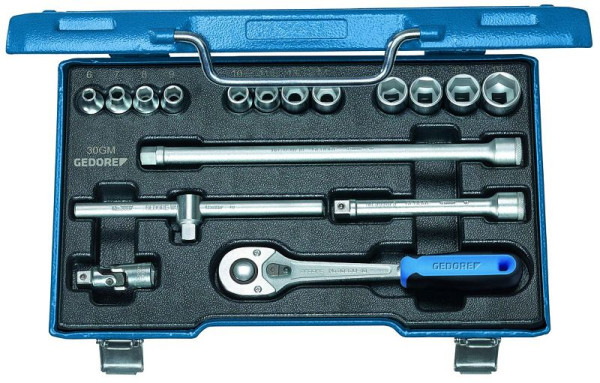 GEDORE jeu de clés à douilles 3/8", 17 pièces, profil hexagonal, cliquet réversible à levier, 6235710