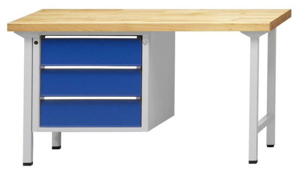 Établi combiné ANKE; 1500x700 mm; RAL 7035/5010; Armoire inférieure gauche (V-BL) 660x615x600 mm, 3 tiroirs 180 mm