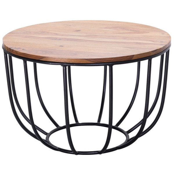 Table basse Wohnling 60x39x60 cm bois massif Sheesham / métal, WL5.677
