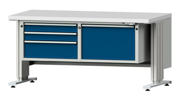 ANKE établi table de travail LIFT avec base, large, modèle 802 VL, 1500 x 800 x 740-1140 mm, RAL 7035/5010, KSP 40 mm, 405.504