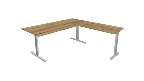 Kerkmann poste de travail angulaire Form 2, bureau L 1800 x P 800 x H 700-820 mm, table d'extension 1000 x 600 x 700-820 mm, chêne, 11023155