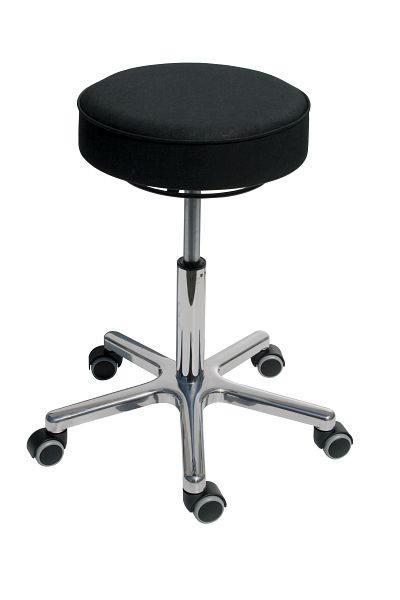 Tabouret Lotz, assise en similicuir noir, hauteur d'assise 540-720mm, base en aluminium, roulettes, 3861.1-10