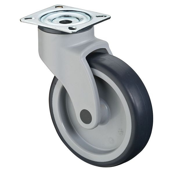 Rouleaux BS Rouleau en plastique, largeur de roue 32 mm, Ø roue 125 mm, capacité de charge 100 kg, bande de roulement en caoutchouc gris, palier lisse, lot de 2, C100.A81.125