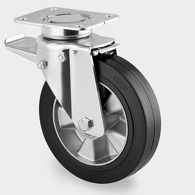 Roulette pivotante TENTE-ROLLEN avec frein, roue Ø 200 mm, capacité de charge 450 kg, hauteur hors tout 250 mm, avec frein total principal, 3642IEP200P63