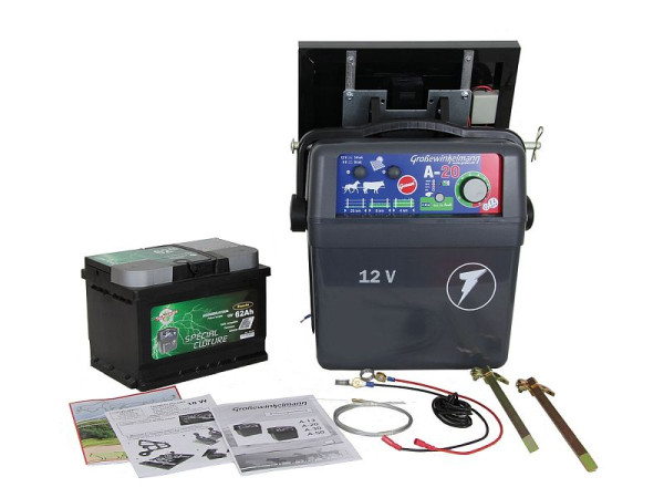 Appareil à batterie Growi A-20 set complet, avec panneau solaire 14 W et batterie 62 Ah, 10012480