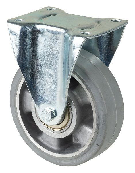 Rouleau de transport BS rollers, rouleau fixe, largeur de roue 40 mm, roue Ø 125 mm, capacité de charge 300 kg, pneus élastiques gris, aluminium, roulements à billes, LB510.B83.125