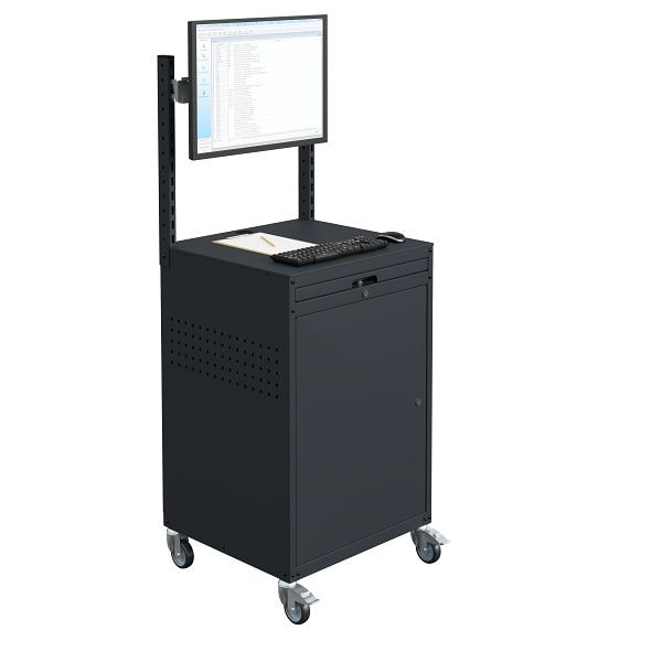 Meuble informatique SOFAME MODULINFO L695 x P 660 x H 1005 mm avec rail et support écran sur roulettes, gris anthracite RAL 7016, W040010032GAGC