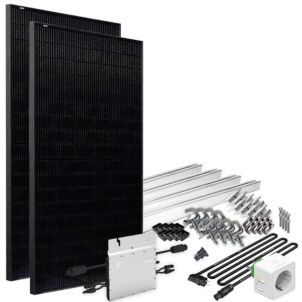 Centrale électrique de balcon Offgridtec Solar-Direct 820W HM-800 Prise Schuko Full Black - 5m - kit de montage pour balustrade de balcon avec compteur électrique, 4-01-016030-025