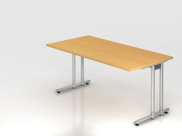 Bureau Hammerbacher pied C 160x80cm hêtre/argent, hauteur de travail 72 cm, VNS16/6/S