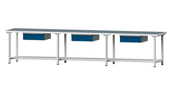 Bancs de travail ANKE table de travail, modèle 203, 4050 x 800 x 840 mm, RAL 7035/5010, UBP 40 mm, 401.540