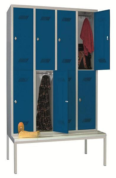 Penderie Pavoy avec banquette 2150/500/1200, 4l x 2h, serrure à cylindre, largeur de compartiment 300, bandes PVC, 60205-423-031-716