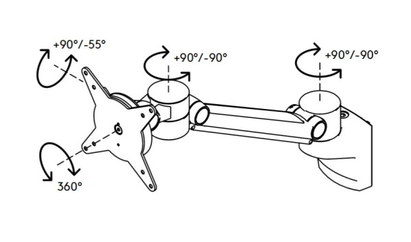 Bras d'écran flexible Hammerbacher ORGA, argent, réglage dynamique de la hauteur 240 mm, VORGPF/S