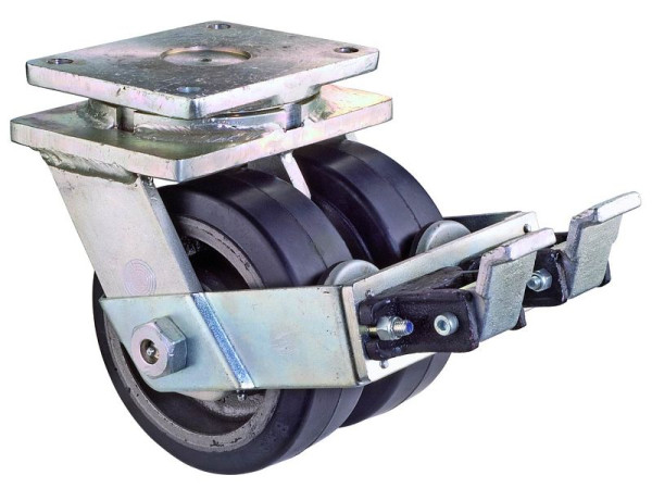 Roulettes BS Roulette double robuste avec roue/blocage, B2x75 mm, Ø150 mm, jusqu'à 850 kg, bandages élastiques noirs, corps coulé, roulements à billes, S120.B81.150