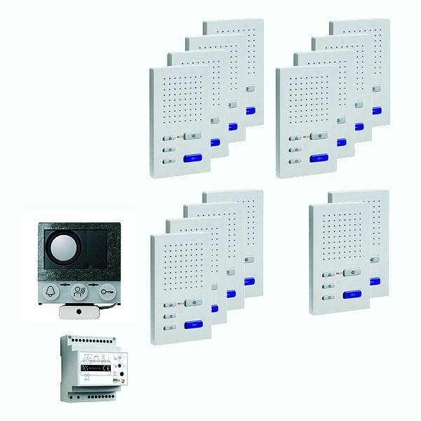 TCS audio : pack installation pour 14 logements, avec haut-parleur intégré ASI12000 + 14x haut-parleur mains libres ISW3030 + boîtier de commande BVS20, PAIF140/004