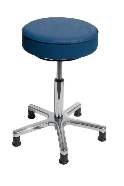 Tabouret Lotz, assise en similicuir bleu ciel, hauteur d'assise 460-590mm, base en aluminium, patins, 3862.0-09