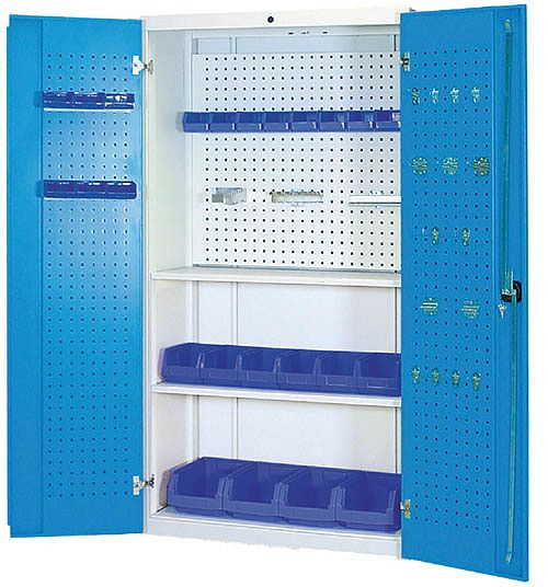 Armoire multifonctionnelle Bedrunka+Hirth, R 36-16, 2x étagères fixes, 1x paroi perforée, 2x portes battantes avec paroi perforée, 980 x 500 x 1838 mm, 04.118.023