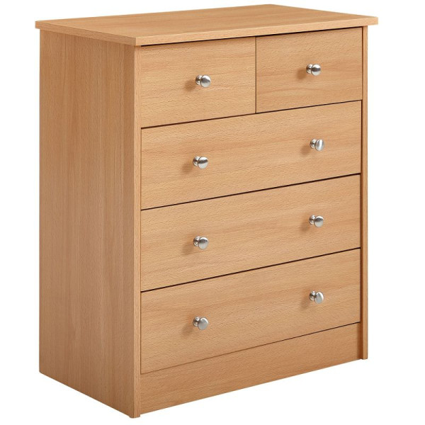 Wohnling Design commode en bois PRUE 60 x 70 x 35 cm en hêtre avec 5 tiroirs, WL1.338