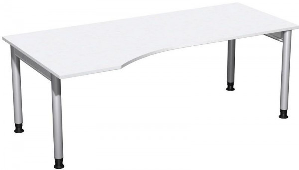 Bureau PC geramöbel gauche, réglable en hauteur, 2000x1000x680-820, blanc/argent, N-657314-WS