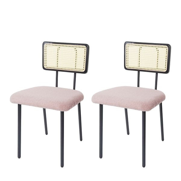 Ensemble de 2 chaises de salle à manger Mendler HWC-K88, fauteuil, bois poly-rotin métal bouclé, tissu/textile rose, 97711