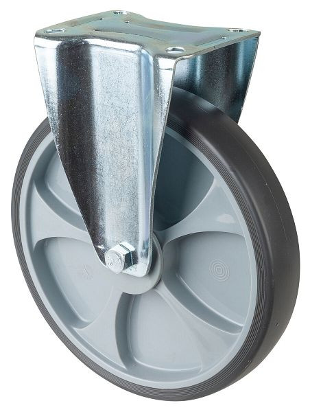 Rouleau de transport BS rollers, rouleau fixe, largeur 45 mm, Ø250 mm, jusqu'à 300 kg, pneus thermoplastiques gris, corps de roue en plastique, roulements à billes, plateau, L410.A85.250