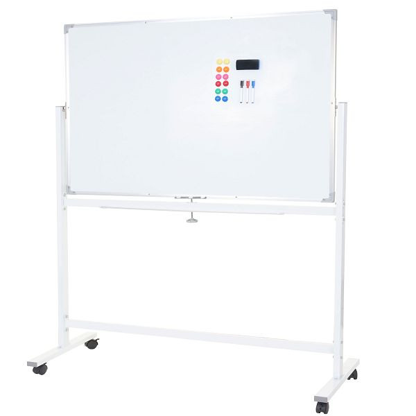 Tableau blanc Mendler HWC-C85, tableau magnétique, tableau mémo, tableau d'affichage, mobile, accessoires inclus, 150x100cm, 61836