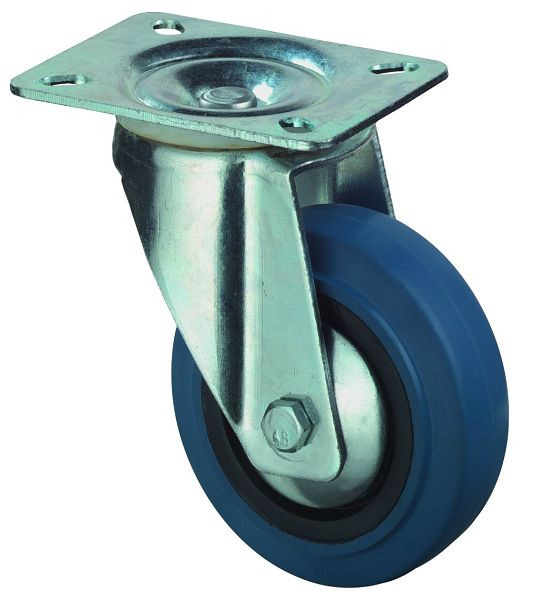 Rouleau de transport BS rollers, largeur de roue 26 mm, roue Ø 100 mm, capacité de charge 140 kg, pneus élastiques bleus, corps de roue en plastique, roulement à rouleaux, L500.B61.101