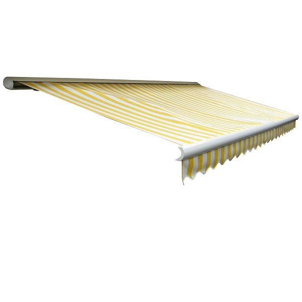 Store à cassette électrique Mendler T122, cantonnière cassette complète 4x3m, polyester jaune/blanc, 34281+34295+34432+34300
