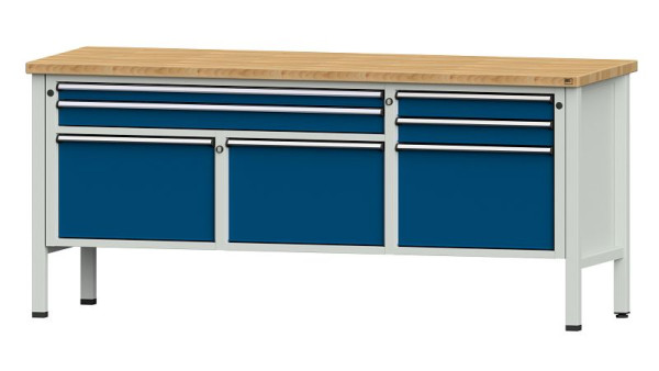 Établis ANKE Établi en caisson, modèle 281 V, 2000 x 700 x 890 mm, RAL 7035/5010, BMP 40 mm, 304.517