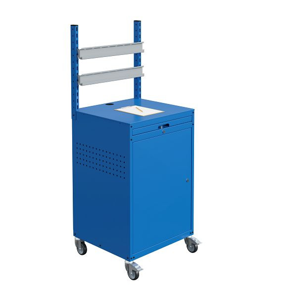 Meuble SOFAME MODULINFO L695 x P 660 x H 1005 mm avec 2 barres d'accrochage pour caissons de rangement visibles sur roulettes, bleu ciel RAL 5015, W040010034BIGC