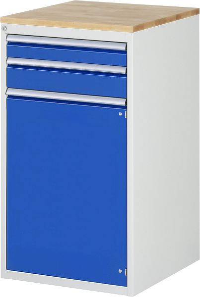Armoire à tiroirs RAU série 7000, L580xP650xH1035mm, tiroirs : 1xH90, 1xH120mm, porte battante H720mm, plan de travail en hêtre massif, 03-L7.12AR-B.11