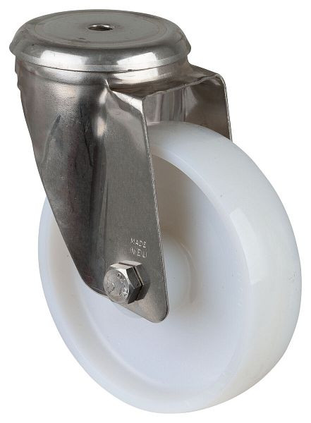 Rouleau de transport BS rollers en acier inoxydable, largeur de roue 44 mm, Ø roue 150 mm, capacité de charge 200 kg, bande de roulement/corps de roue en plastique, palier lisse, H101.A90.150