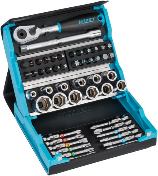Jeu de clés à douilles Hazet SmartCase, six pans pleins 6,3, carré creux 6,3 mm, profil de traction à double six pans extérieur, nombre d'outils : 50, 2200SC-2