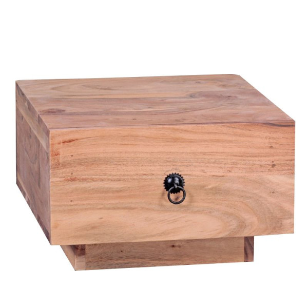 Table de chevet design Wohnling MUMBAI en bois d'acacia massif 40x40x25 cm avec tiroir, WL1.758