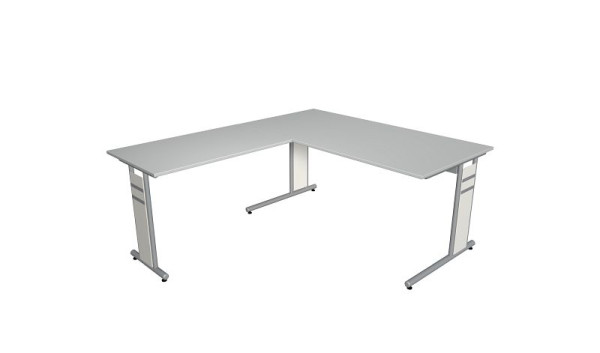 Bureau Kerkmann L 1600 x P 800 x H 680-820 mm avec rallonge/table supplémentaire, forme 4, coloris : gris clair, 11409111