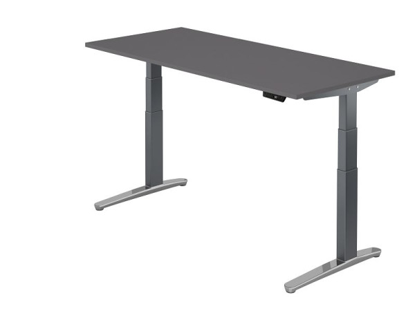 Hammerbacher bureau assis-debout électrique 180x80cm graphite/graphite aluminium poli, forme rectangulaire, VXBHM19/G/GC