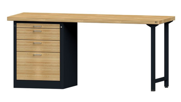 Établis ANKE Établi combiné, modèle 826 VH, 2000 x 700 x 900 mm, RAL 7016/hêtre, BMP 50 mm, 420.159