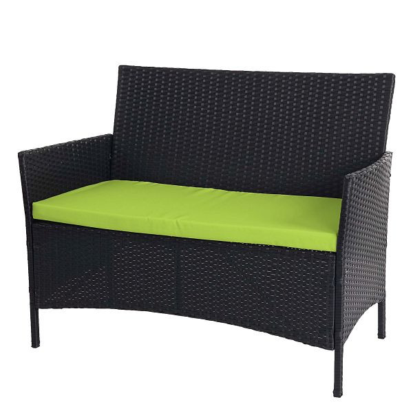 Banc de jardin en polyrotin Mendler Halden, banc, anthracite, coussins verts, 52036