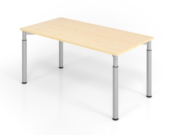 Bureau Hammerbacher YS16, 160 x 80 cm, plateau : érable, épaisseur 25 mm, chant épais en ABS, forme rectangulaire, argent, VYS16/3/S