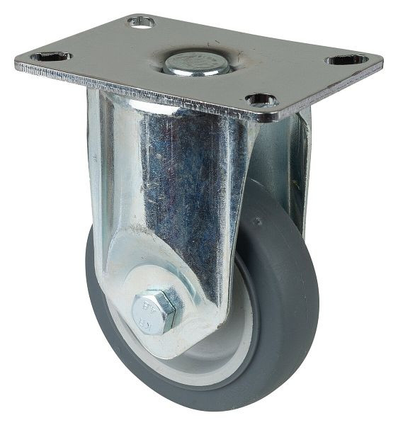 Roulettes BS Roulette pour appareils lourds, largeur de roue 21 mm, roue Ø 80 mm, capacité de charge 80 kg, caoutchouc gris, palier lisse, platine, lot de 4, C110.A80.081