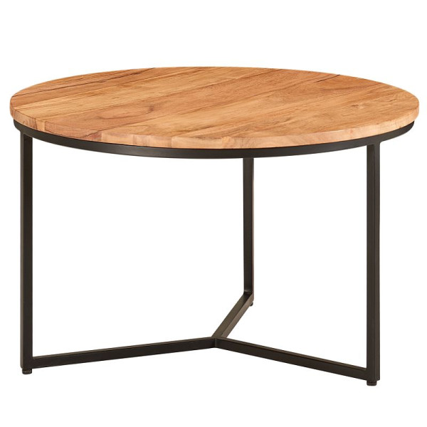 Wohnling table basse 60x60x38 cm bois d'acacia massif/métal table de canapé design ronde, table de salon table basse solide, petite table de salon, WL6.368