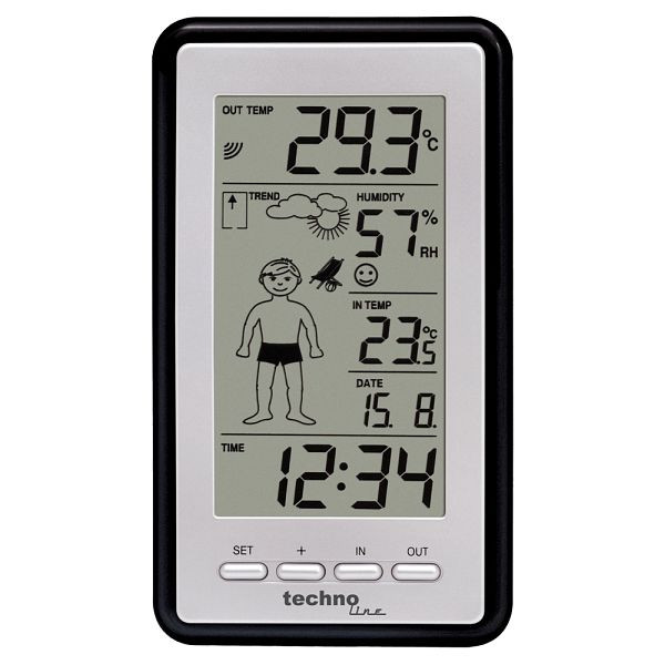 Station météo Technoline, radio-réveil DCF-77 avec possibilité de réglage manuel, dimensions : 84 x 23 x 150 mm, WS 9632