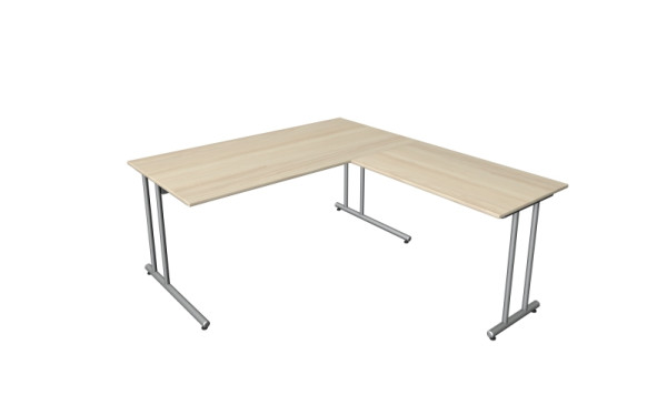 Poste de travail angulaire Kerkmann start-up, composé d'un bureau L 1600 x P 800 x H 750 mm et d'une table d'extension 1000 x 600 x 750 mm, érable, 11436550