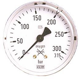 Manomètre bouteille ELMAG (oxygène), Ø 63mm, 0-315 bar, fond AG 1/4' pour régulateur de pression pour bouteille acier, 54130