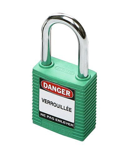 Serrure de sécurité DENIOS avec anse en acier, verte, 209-690