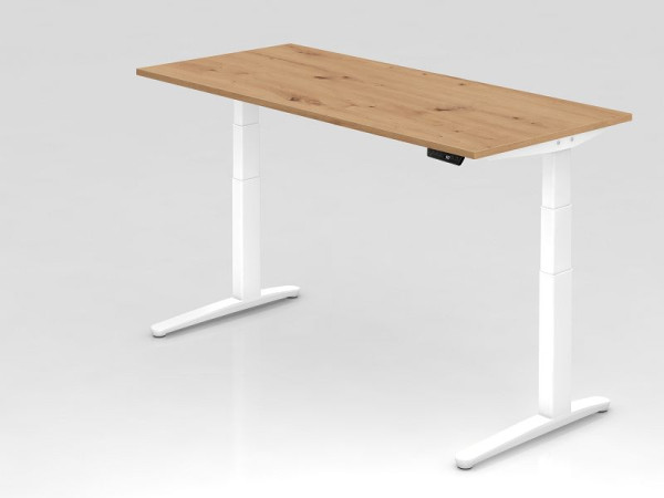 Bureau Hammerbacher XBHM19, 180 x 80 cm, plateau : chêne noueux, épaisseur 25 mm, chant épais en ABS, forme rectangulaire, blanc, VXBHM19/R/WW